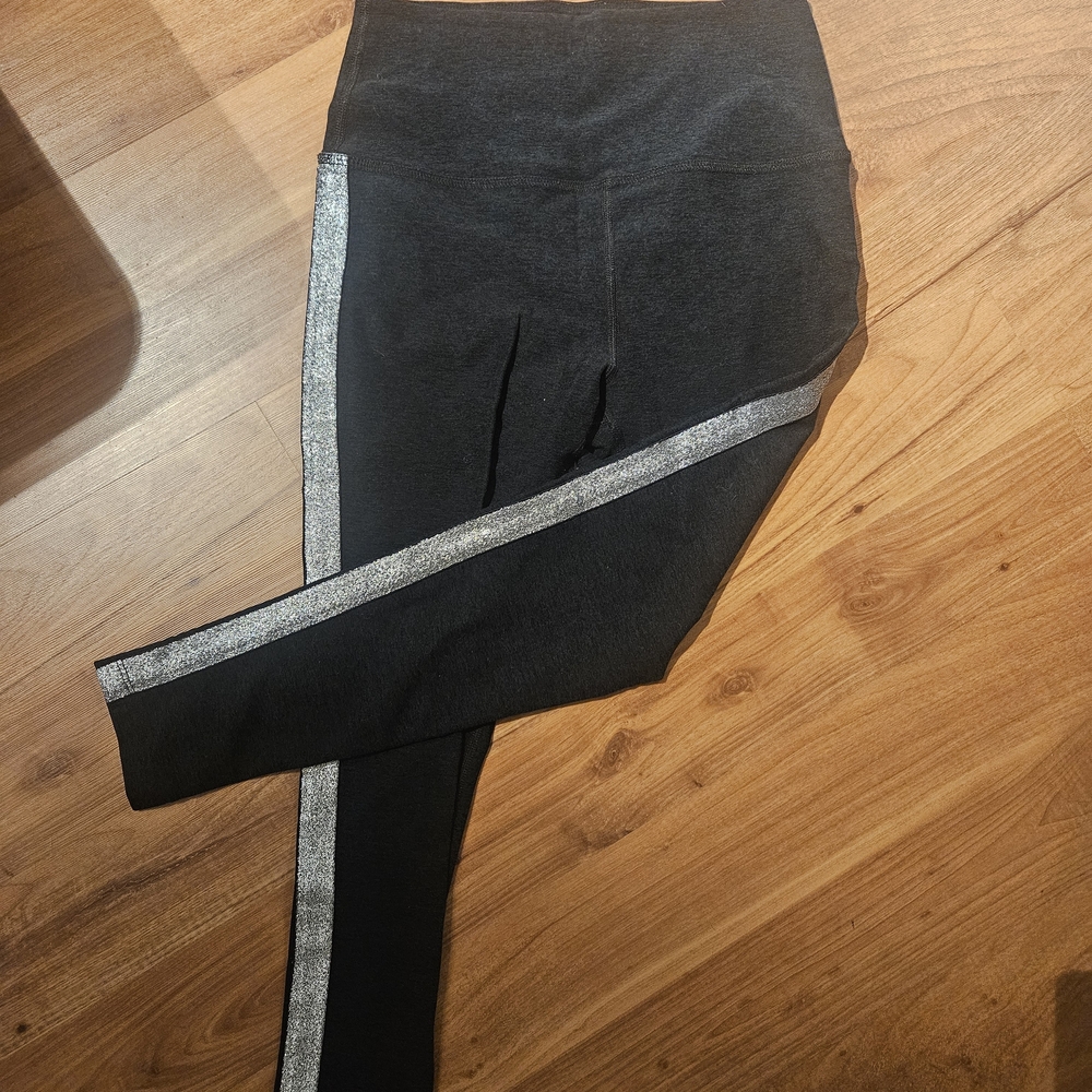 Beyond Yoga Black Leggings with Silver Stripe
